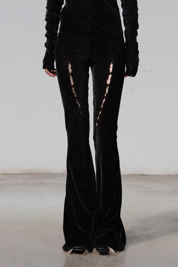 RUI Velvet Cutout Flared Pants RAW23WV03 Black